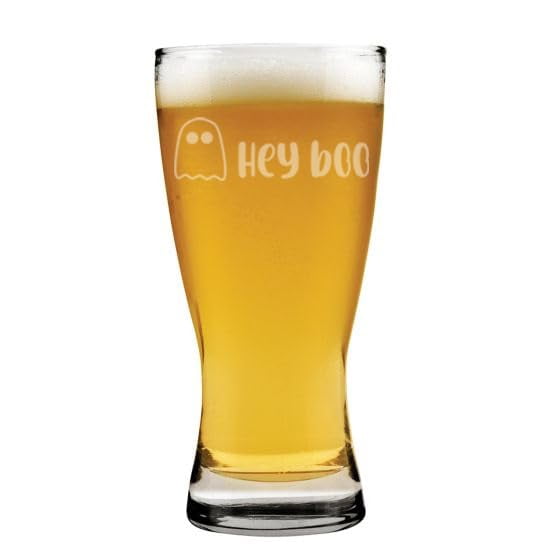 15 oz Beer Pilsner Glass Gift Ghost Hey Boo Halloween Funny