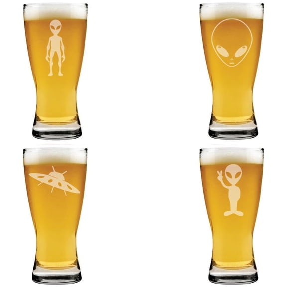 15 oz Beer Pilsner Glass Gift Set of 4 Alien Collection