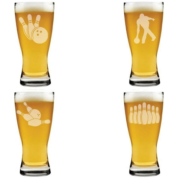 15 oz Beer Pilsner Glass Gift Set of 4 Bowling Collection