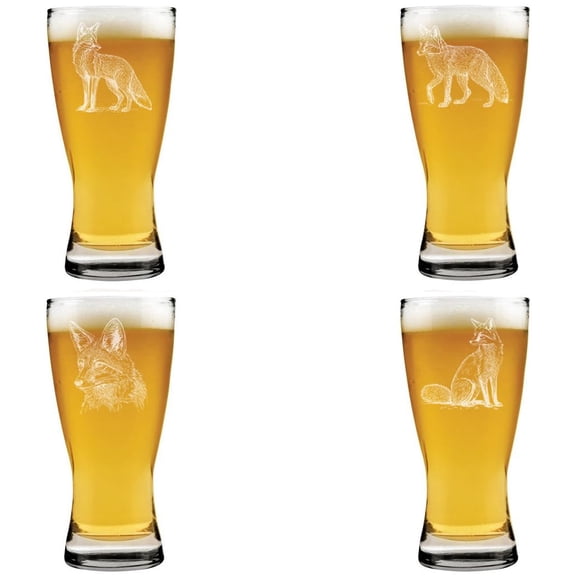 15 oz Beer Pilsner Glass Gift Set of 4 Fox Collection