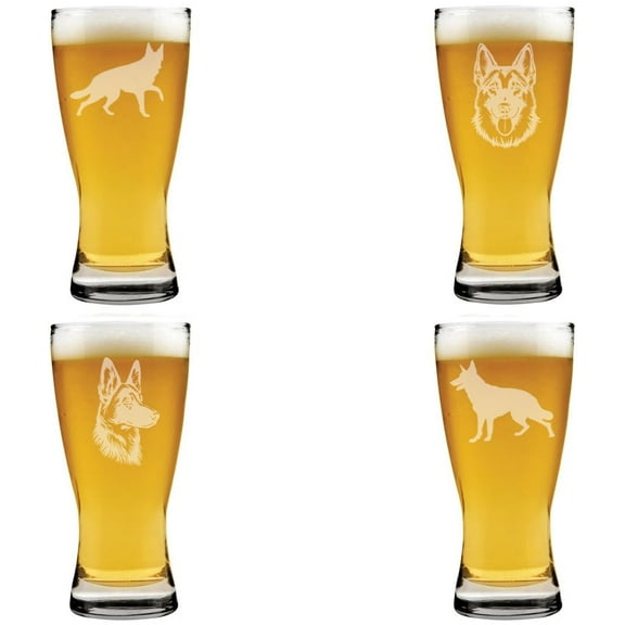 15 oz Beer Pilsner Glass Gift Set of 4 German Shepherd Collection