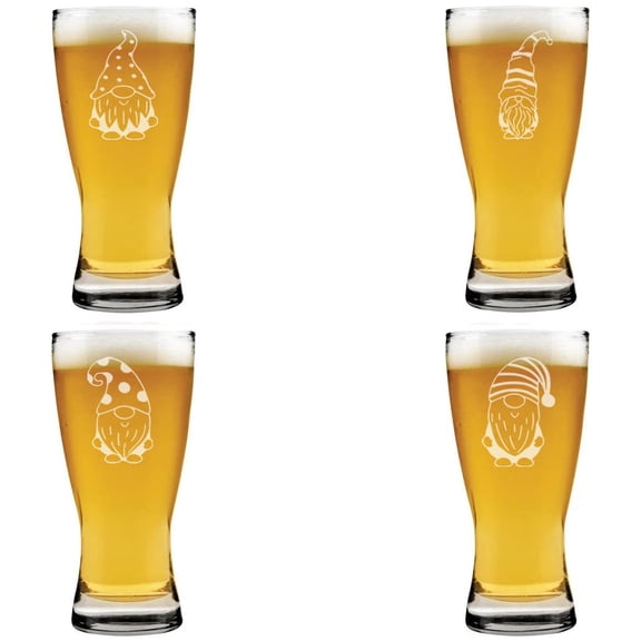 15 oz Beer Pilsner Glass Gift Set of 4 Gnome Collection