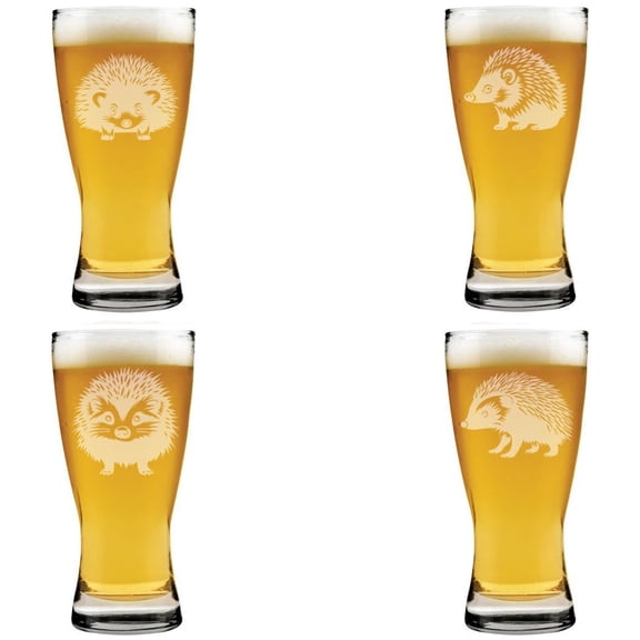 15 oz Beer Pilsner Glass Gift Set of 4 Hedgehog Collection