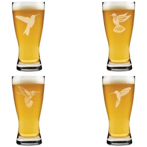 15 oz Beer Pilsner Glass Gift Set of 4 Hummingbird Collection