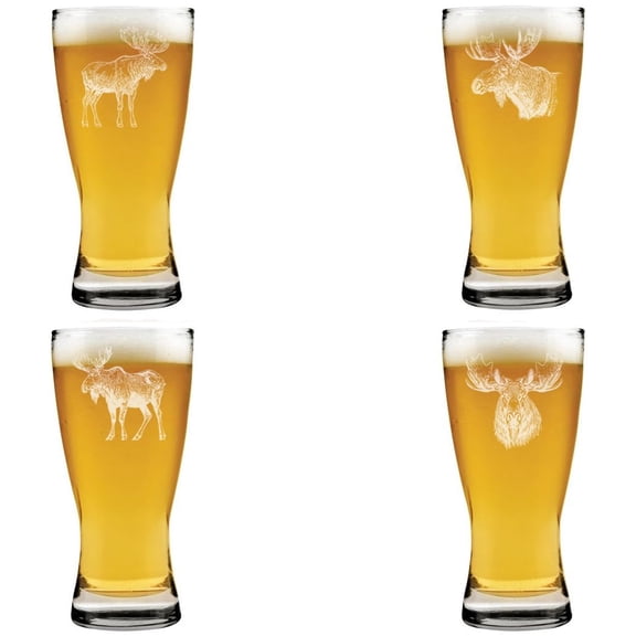 15 oz Beer Pilsner Glass Gift Set of 4 Moose Collection