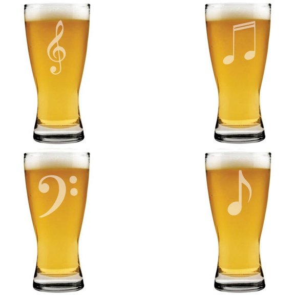 15 oz Beer Pilsner Glass Gift Set of 4 Music Notes Collection