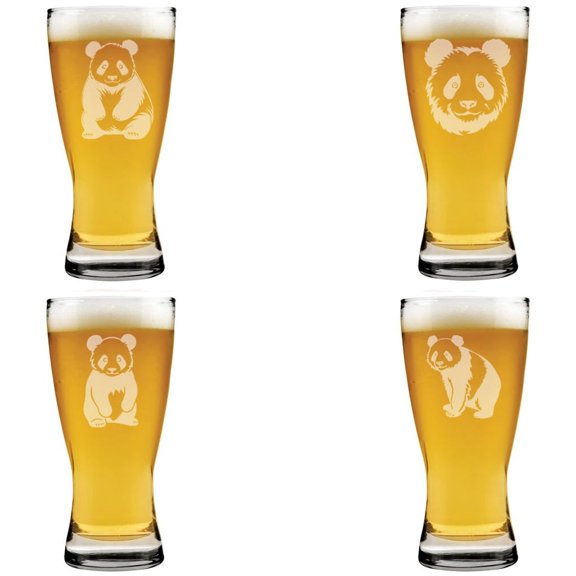 15 oz Beer Pilsner Glass Gift Set of 4 Panda Collection