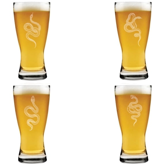 15 oz Beer Pilsner Glass Gift Set of 4 Snake Collection
