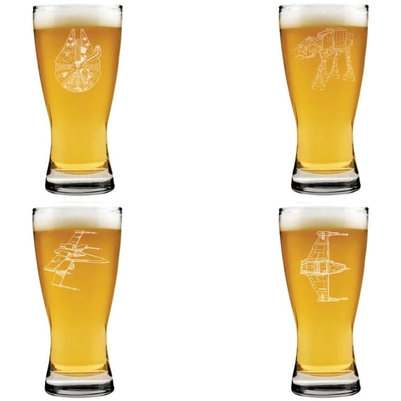 15 oz Beer Pilsner Glass Gift Set of 4 Spaceship Collection Two