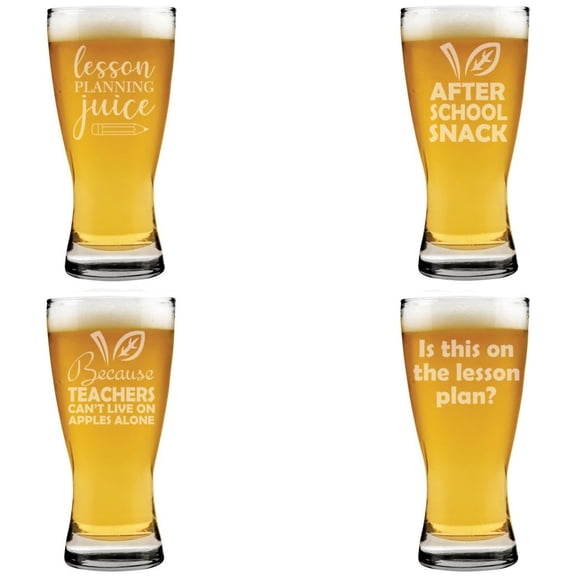 15 oz Beer Pilsner Glass Gift Set of 4 Teacher Collection