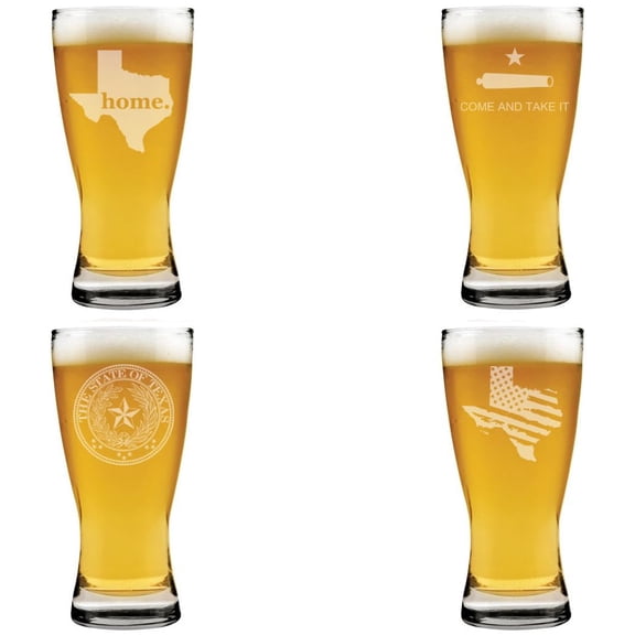 15 oz Beer Pilsner Glass Gift Set of 4 Texas Collection