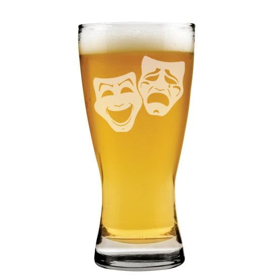 15 oz Beer Pilsner Glass Gift Theater Masks