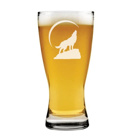 15 oz Beer Pilsner Glass Wolf Howling At Moon