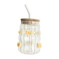 thumbnail image 1 of 15 oz Bow Glass Cup with Lid and Straw Pink Bow Icon Juice Glass Cup Iced Coffee Tumbler for Women Sister Friend Party Favor Gift(Yellow), 1 of 4