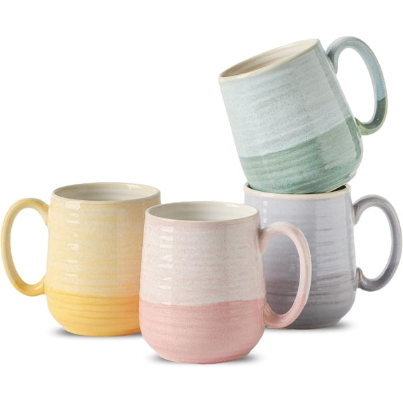 15 oz Ceramic Coffee Mugs Set of 4 with Handle Rainbow Color