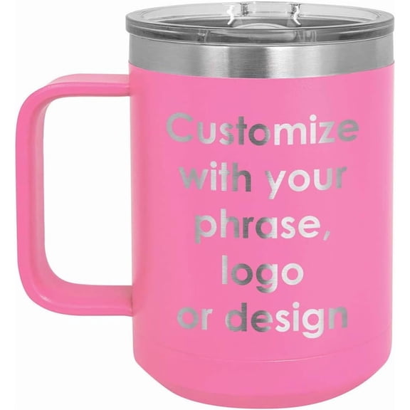 15 oz Coffee Mug w/Slide Top Lid | Add Your Text w/Names, Phrase, Design or Company | Insulated Travel Coffee Cup | Compare To | ONLYGIFTS.COM