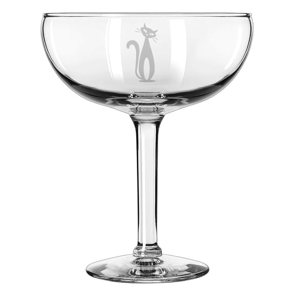 15 oz Coupe Cocktail Glass Gift Champagne Martini Margarita Atomic Cat Mid Century Modern Cat