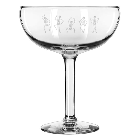 15 oz Coupe Cocktail Glass Gift Champagne Martini Margarita Dancing Skeletons Halloween