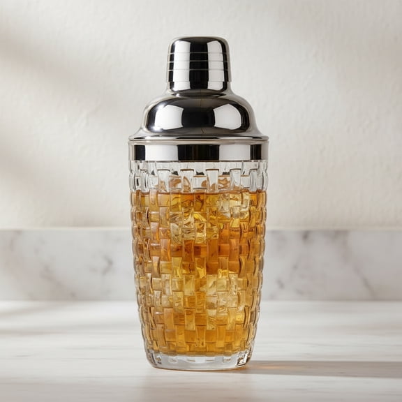 15 oz Glass Cocktail Shaker, Woven Design Glass Mixer with Built-In Strainer, Leak-Proof Clear Martini Shaker for Different Kinds of Serve Drinks, Even Espresso Coffee Martini