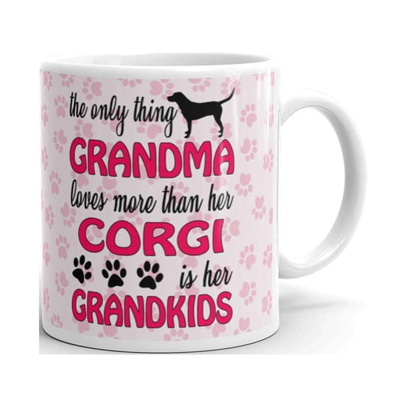 15 oz Grandma Gifts The Only Thing Grandma Loves More Than Corgi is Her Grandkids Dog Lover Gift Coffee Tea Mug