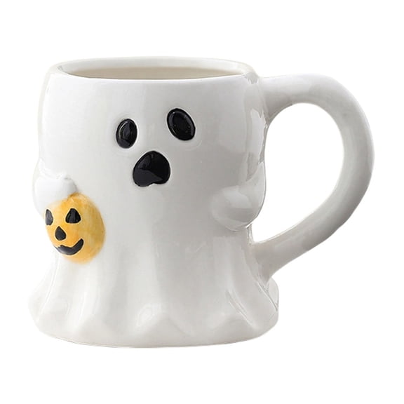 15 oz Halloween Pumpkin Ghost Ceramic Coffee Mug Cute Ghost Pattern Shaped Novelty Drinking Cup with Handle for Women Men Gifts Halloween Party Decoration