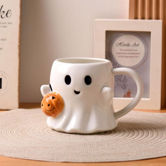 15 oz Halloween Pumpkin Mug Decorations, Happy Halloween Pattern Mug Ceramic Cute Pumpkin Coffee Cup Halloween Birthday Tabletop Drinkware Gifts for Adults Kids Women (Orange1)