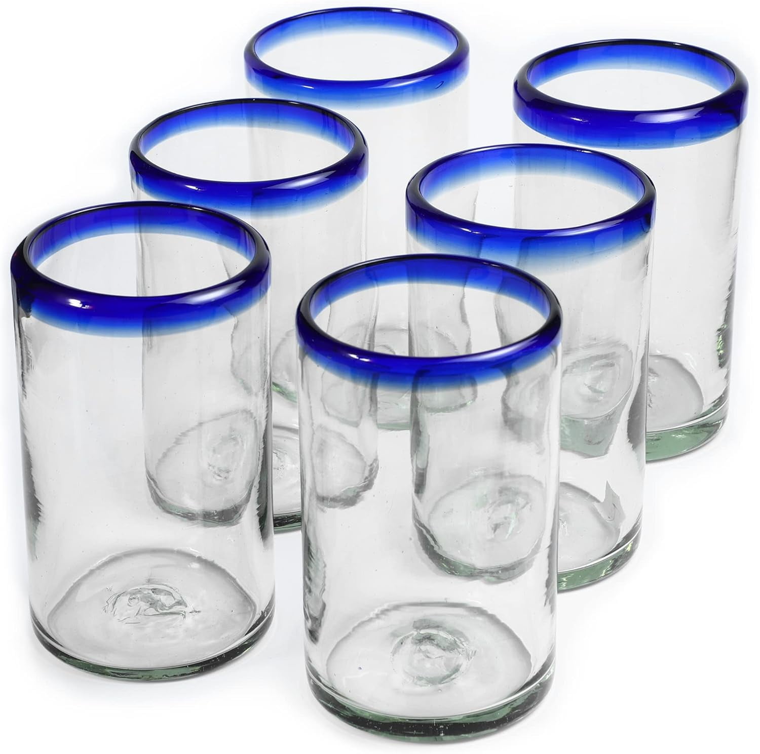 15 oz Hand Blown Mexican Drinking Glasses - Set of 6 tumblers, 15 fl oz ...