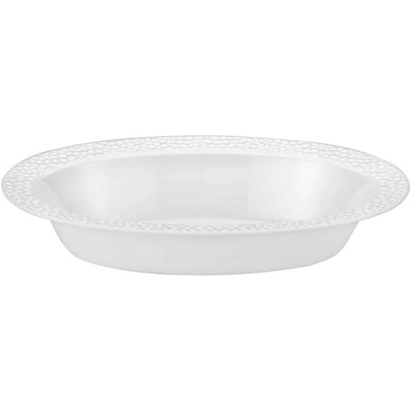 15 oz Pearl White Pebbled Oval Bowl – Elegant Disposable and Reusable Plastic Serving Bowl for Salads Snacks Desserts and Dips – Sturdy and Stylish Tableware for Catering and Special Events (10)