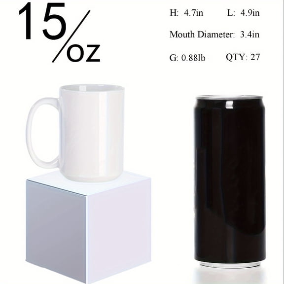 15 oz Sublimation Ceramic Mugs with Gift Boxes, Blank White Coffee Cups for Custom Photo Printing, DIY Heat Transfer Mug for Cricut, Mug Press, Birthday, Wedding, Christmas Gifts, 12 Pack