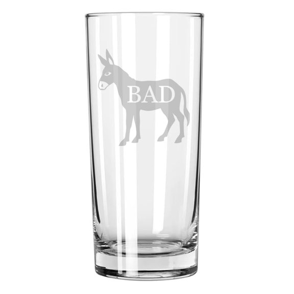 15 oz Tall Beverage Drinking Glass Highball Tumbler Gift Bad Ass Donkey Funny