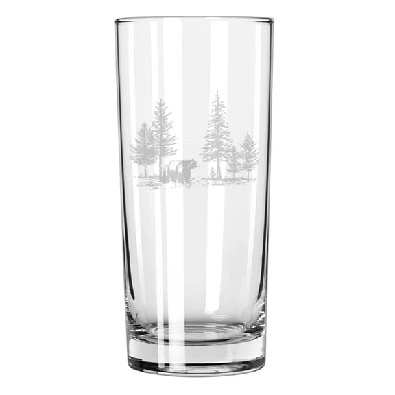 15 oz Tall Beverage Drinking Glass Highball Tumbler Gift Bear In The Forest