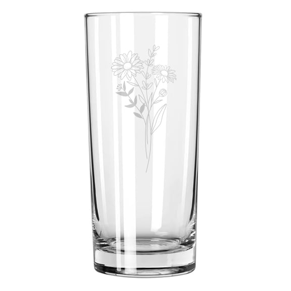 15 oz Tall Beverage Drinking Glass Highball Tumbler Gift Birth Month Flowers (Daisy Flower April)