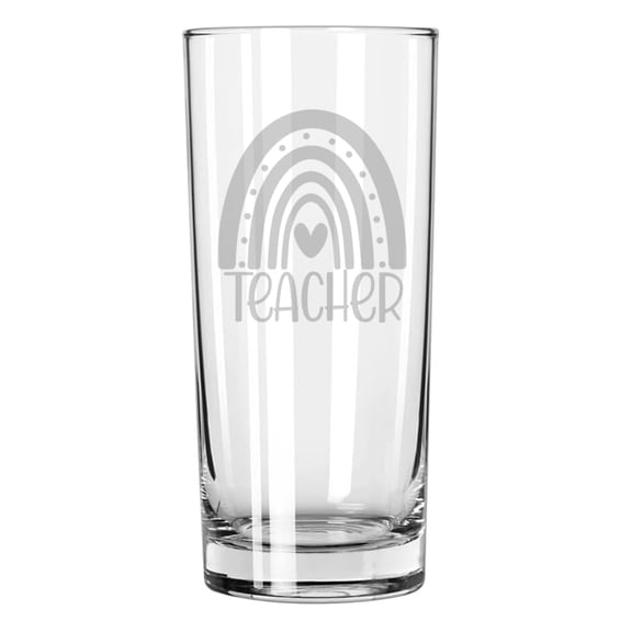 15 oz Tall Beverage Drinking Glass Highball Tumbler Gift Boho Rainbow Teacher