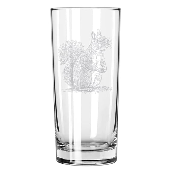 15 oz Tall Beverage Drinking Glass Highball Tumbler Gift Curious Squirrel