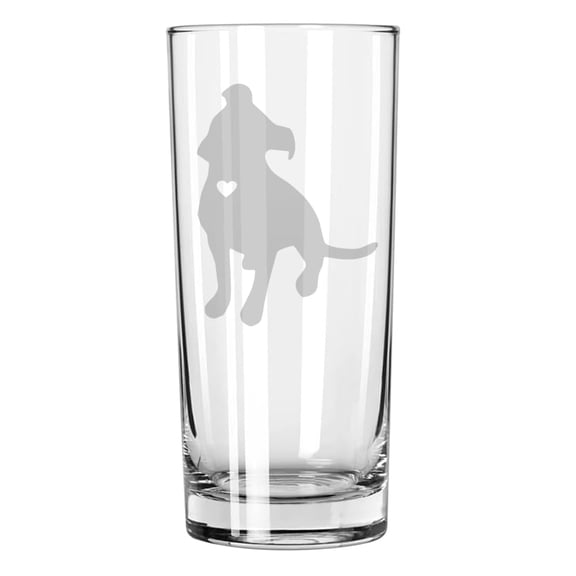 15 oz Tall Beverage Drinking Glass Highball Tumbler Gift Cute Pitbull with Heart