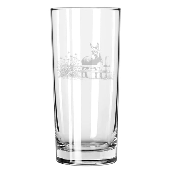 15 oz Tall Beverage Drinking Glass Highball Tumbler Gift Donkey & Wildflowers