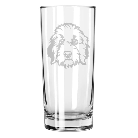 15 oz Tall Beverage Drinking Glass Highball Tumbler Gift Golden Doodle Face
