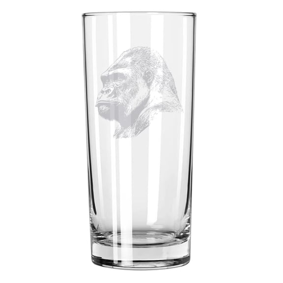 15 oz Tall Beverage Drinking Glass Highball Tumbler Gift Gorilla Head