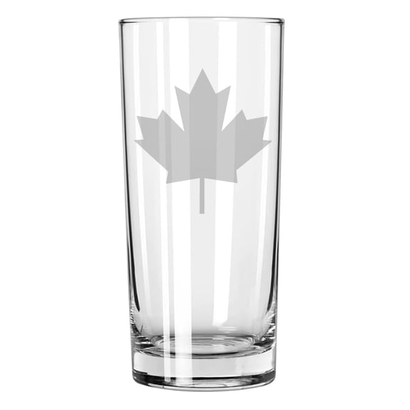 15 oz Tall Beverage Drinking Glass Highball Tumbler Gift Maple Leaf Canada