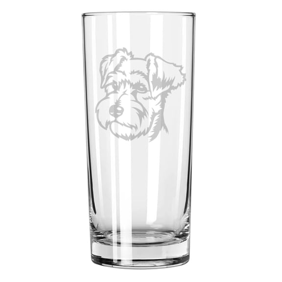 15 oz Tall Beverage Drinking Glass Highball Tumbler Gift Miniature Schnauzer Face