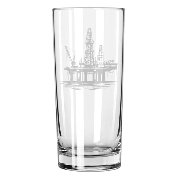 15 oz Tall Beverage Drinking Glass Highball Tumbler Gift Oil Rig Platform