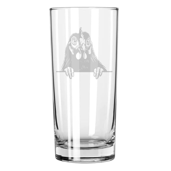 15 oz Tall Beverage Drinking Glass Highball Tumbler Gift Peeking Chicken