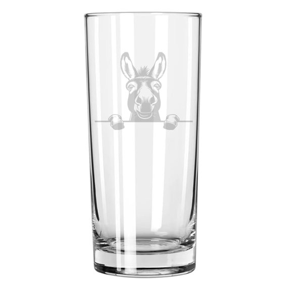 15 oz Tall Beverage Drinking Glass Highball Tumbler Gift Peeking Donkey