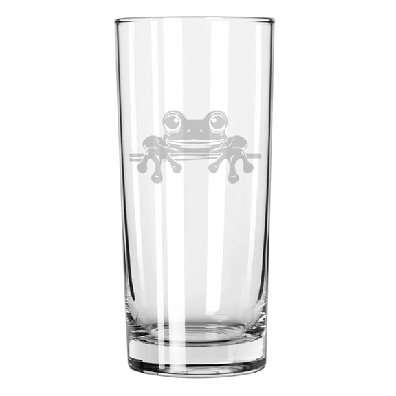 15 oz Tall Beverage Drinking Glass Highball Tumbler Gift Peeking Frog