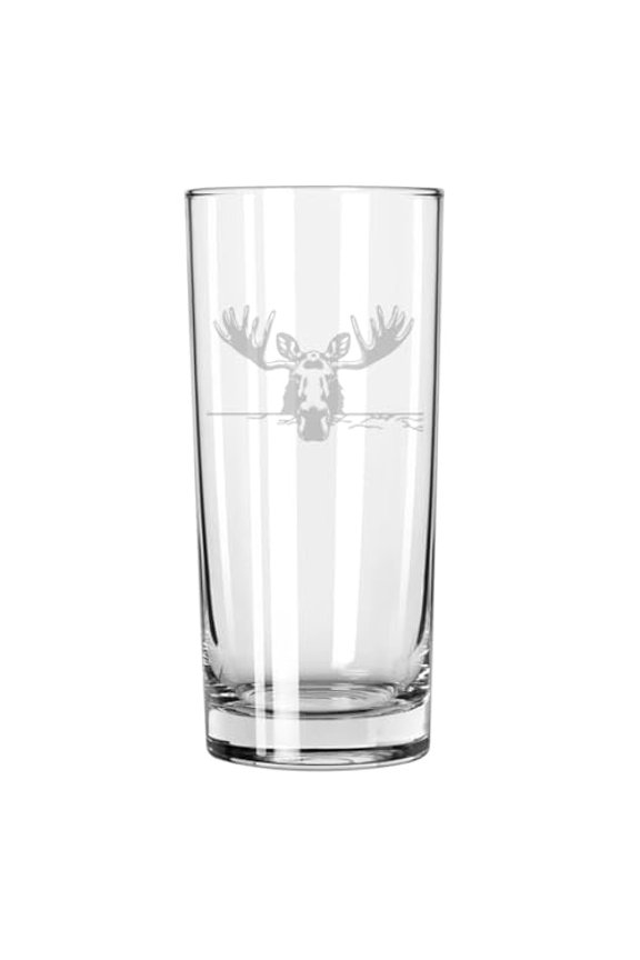 15 oz Tall Beverage Drinking Glass Highball Tumbler Gift Peeking Moose