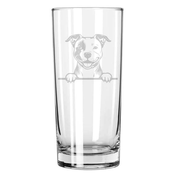 15 oz Tall Beverage Drinking Glass Highball Tumbler Gift Peeking Pit Bull Dog
