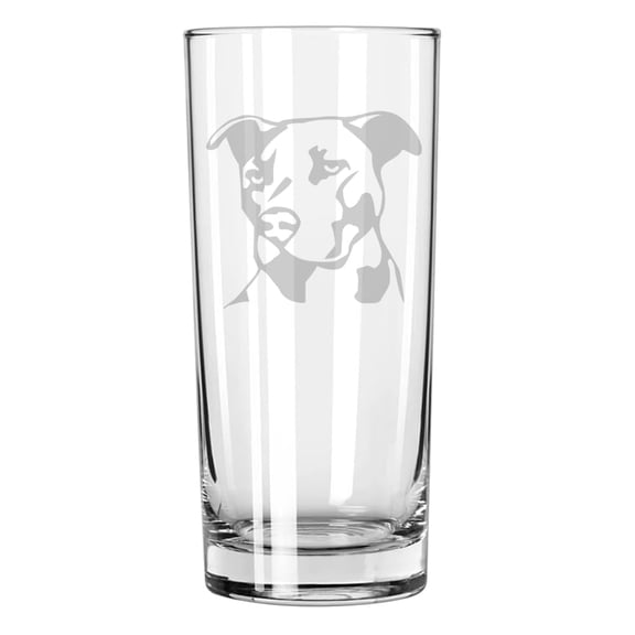 15 oz Tall Beverage Drinking Glass Highball Tumbler Gift PitBull Face