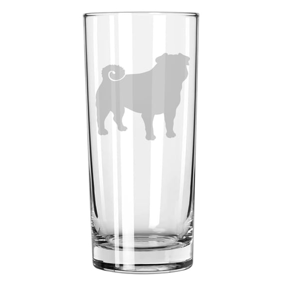 15 oz Tall Beverage Drinking Glass Highball Tumbler Gift Pug