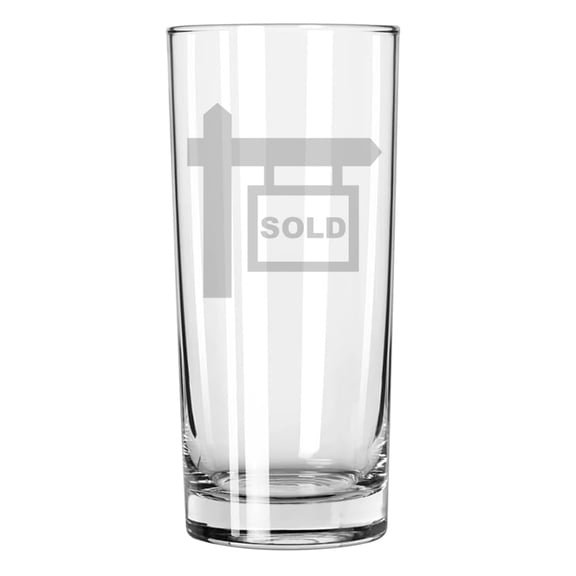 15 oz Tall Beverage Drinking Glass Highball Tumbler Gift Real Estate Agent Broker Realtor Sold