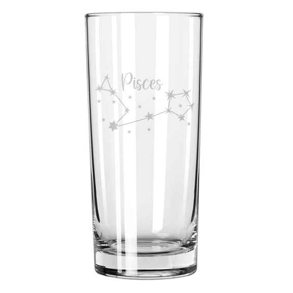 15 oz Tall Beverage Drinking Glass Highball Tumbler Gift Star Zodiac Horoscope Constellation (Pisces)